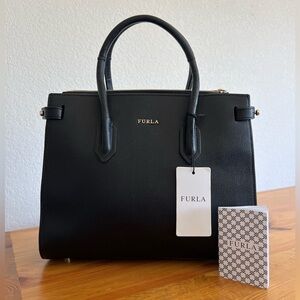 Furla Black Saffiano Leather Pin Sm Tote Handbag